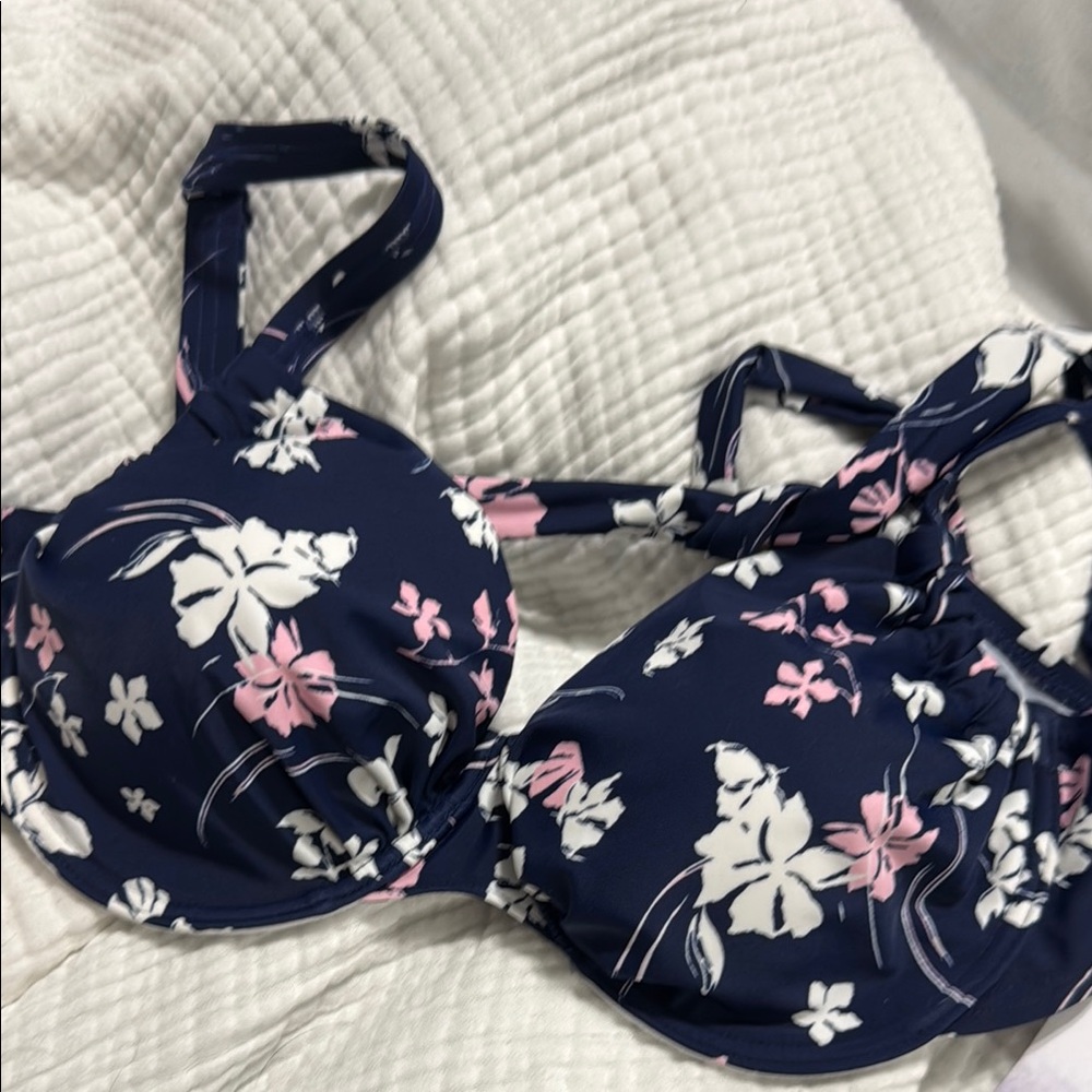 Blue and Pink Floral Bikini with Adjustable Straps